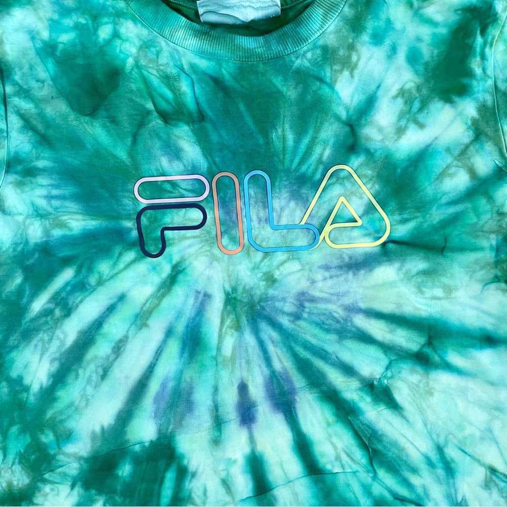 FILA Green Tie Dye Logo Crop Top  Graphic Tee Shirt Women S - Picture 7 of 7